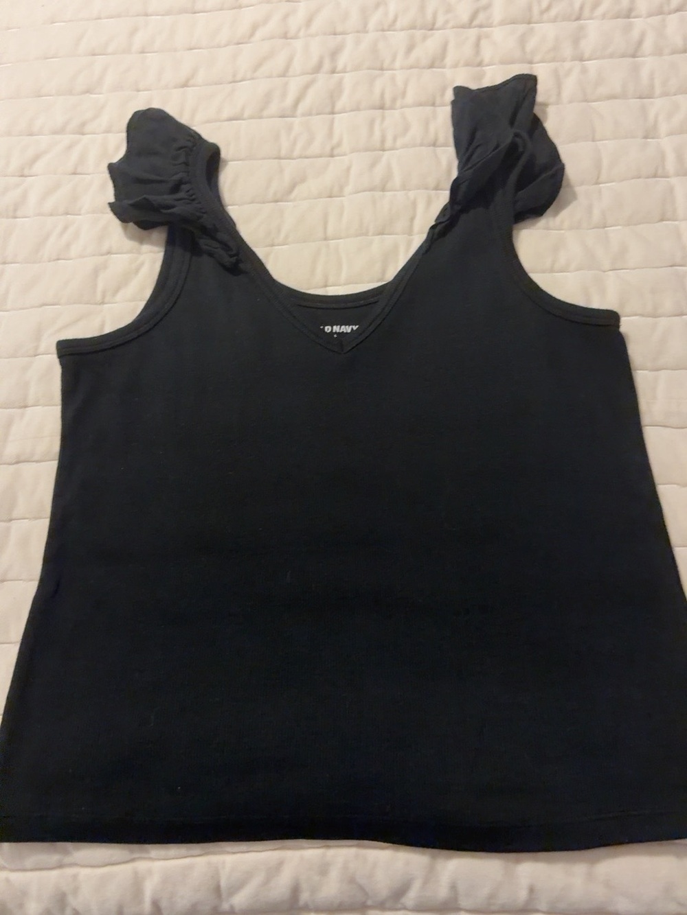 Old Navy Black Ribbed Ruffle Strap Tank Top Size Large